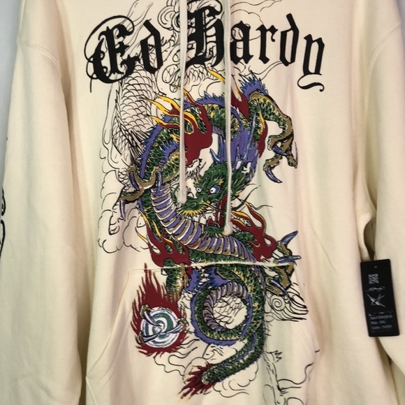 ED HARDY JAPAN DRAGON IVORY PULLOVER HOODIE SIZE XXL - Picture 7 of 15